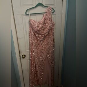 Pink Sequin One-Shoulder Gown